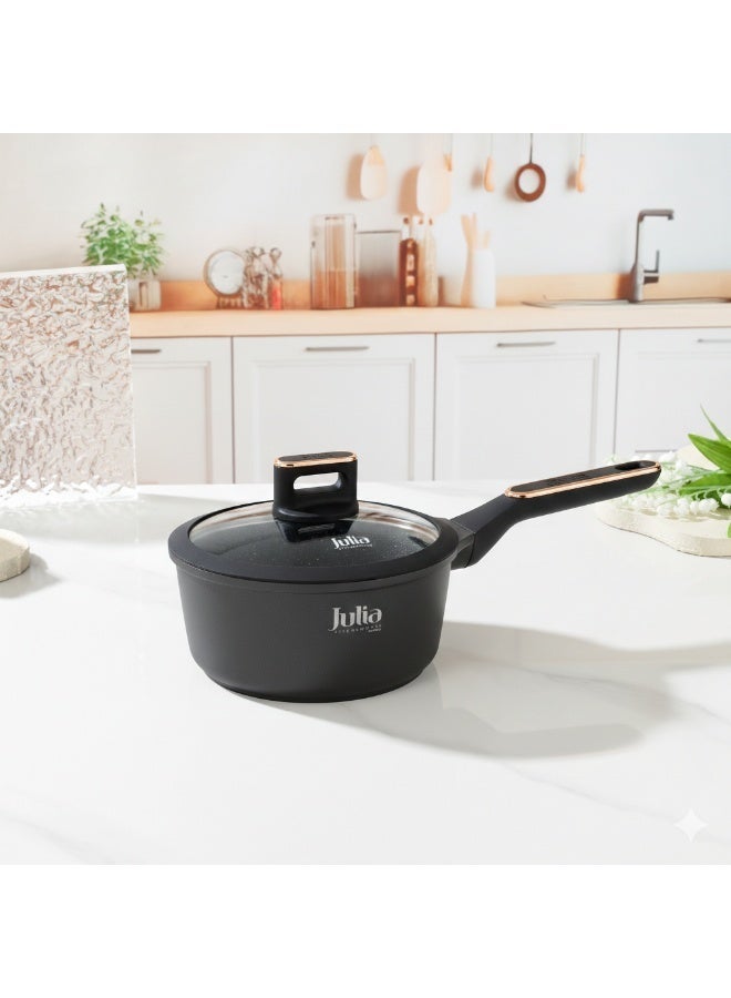 جوليا قِدر صلصة جوليا  إيليت برو بلس 16 سم مع غِطاء - أسود - جرانيت أسود غير لاصق - يدعم الحث الحراري - Image 1